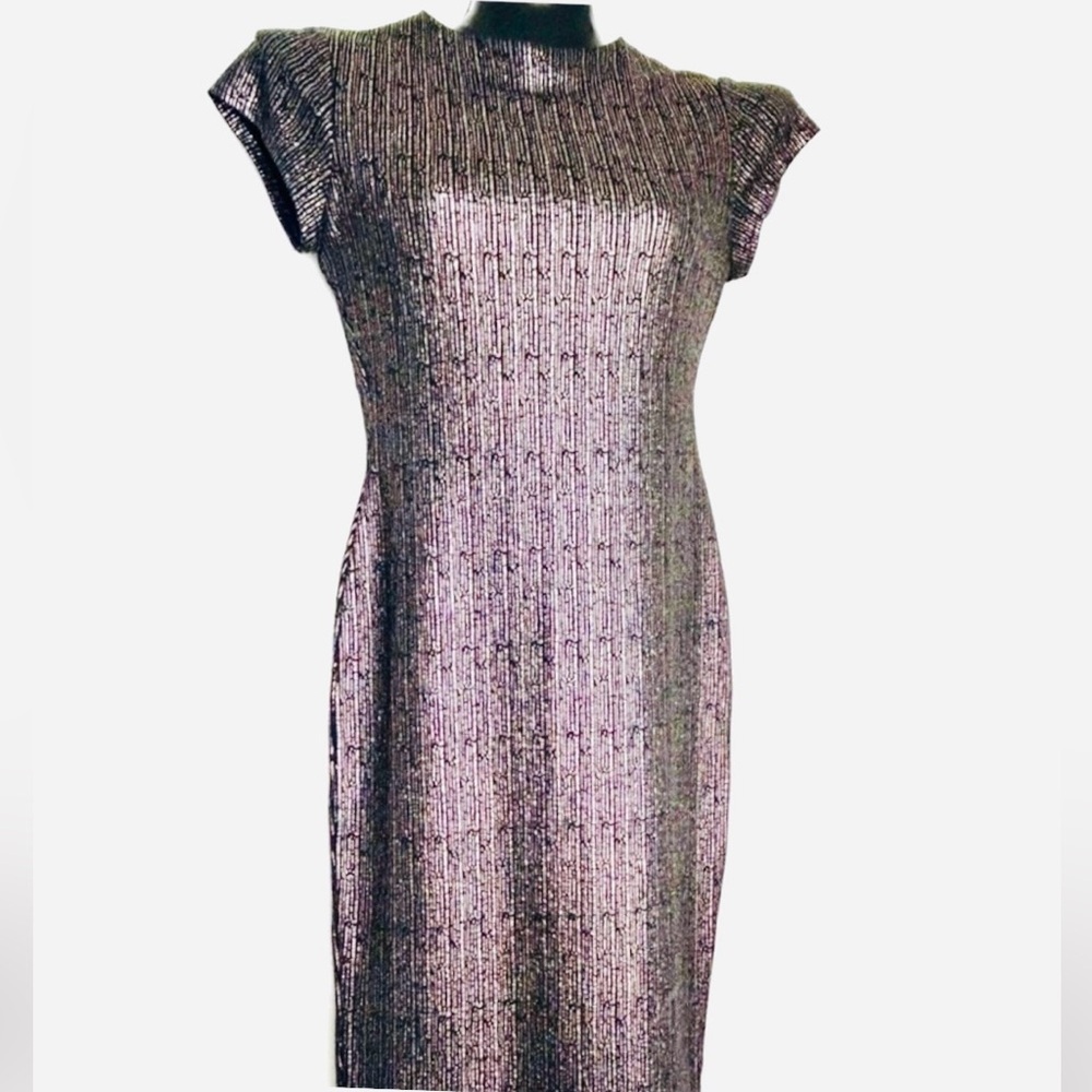 Gorgeous  Stella Luce Metallic Ribbed Cap-Sleeve Midi Dress *NWOT - Picture 3 of 14